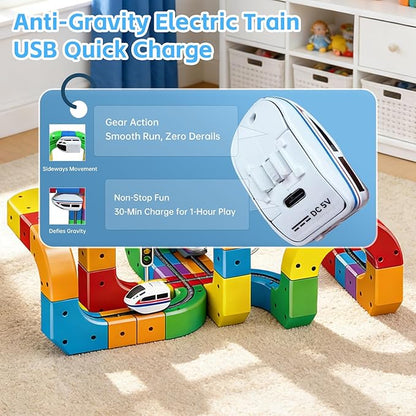 Electric Train Set 3D Magic Flexible Race Tracks for Kids Ages 4-8 123PCS Anti Gravity Race Track with Car for Toddler 3-5 STEM Educational Building Toy Gift for Boys &amp Girls