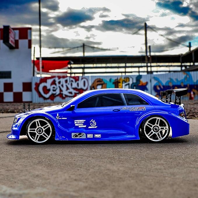 Redcat Racing Lightning EPX RC Drift Car 1/10 Scale 4WD with 2.4GHz Radio 19T Brushed Motor Tunable Suspension Remote Control Car with Battery and Charger - Metallic Blue