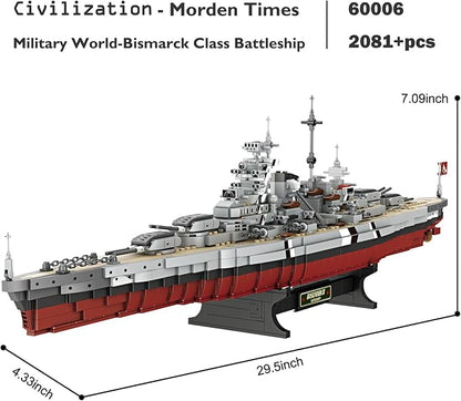 JMBricklayer Battleship Building Block Set 60006 Military Warship Toys Bismarck Class Battle Ship Boat Kit Collectible Display Sets for Adults Army Toy Gifts for Adults