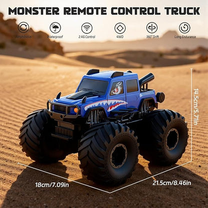 Amphibious Remote Control Trucks2.4G 1:18 4WD All Terrain Off-Road Waterproof Monster RC Cars Pool Toys Hobby RC Vehicle Christmas Birthday Gifts for Kids Boys Girls 8 9 10 11 12+ Bule