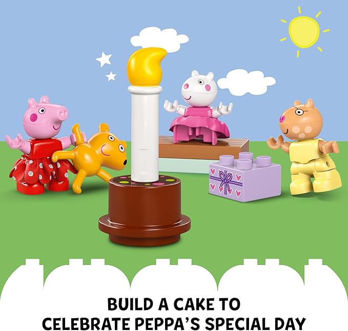 LEGO DUPLO Peppa Pig Birthday House Playset with 3 Animal Figures Educational Toy for 2 Year Olds Buildable Dollhouse for Creative Role Play Peppa Pig Toy for Girls Boys and Toddlers 10433