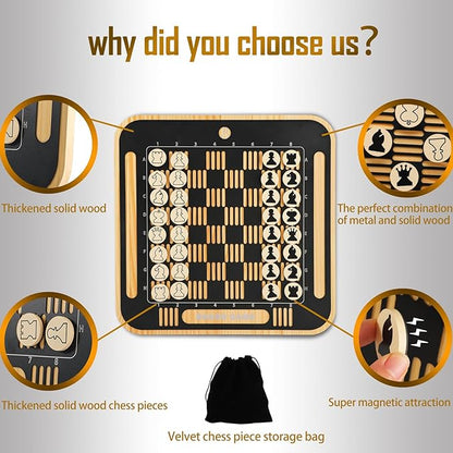 Home Wall Chess Board Game Room Furniture Decor Deluxe Chess Set Pine Chessboard Covered with Exquisite Carved Metal Layers. Equipped with Chess Pieces and Storage Bags