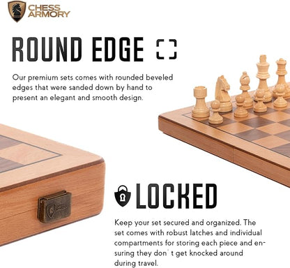 Chess Set Magnetic - Premium Wooden Board Game with a Portable Wood Case and Secure Storage for Pieces Set for Adults (Beech Wood) - Chess Armory