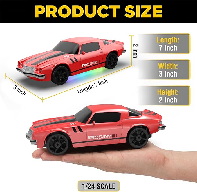 RC Drift Car 1:24 Remote Control Car 4WD 15KM/H High Speed Racing Sport Car with LED Lights RC Cars Toy for Kids Boys Girls Adults Gifts Birthday Christmas Rechargeable Batteries