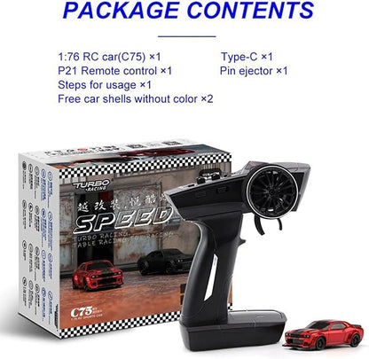 Turbo Racing 1:76 Scale RC Sport Car Table Racing 2.4GHZ Remote Control Mini Model Car with Full Proportional RTR for Adults Toys (C75-Black)