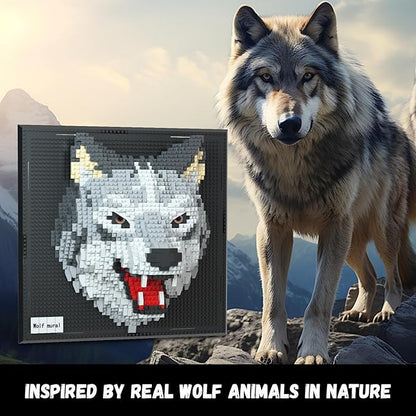 Wolf Animal 3D Wall Art Micro Mini Building Blocks Set for Adults Unique Home Wall Decor or Table Display No Compatible with Lego Ideal Birthday Christmas Toy Gift for Teens (2214 PCS)