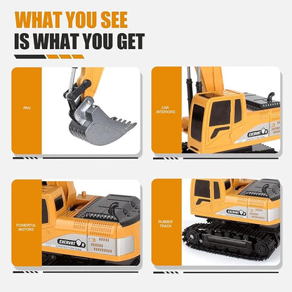 Remote Control Excavator Toys for Boys RC Excavator Toy for Boys 3 4 5 6 7 8 Year Old Kids Christmas Birthday GiftRC Digger Truck Construction Vehicles with Metal Shovel &amp Light