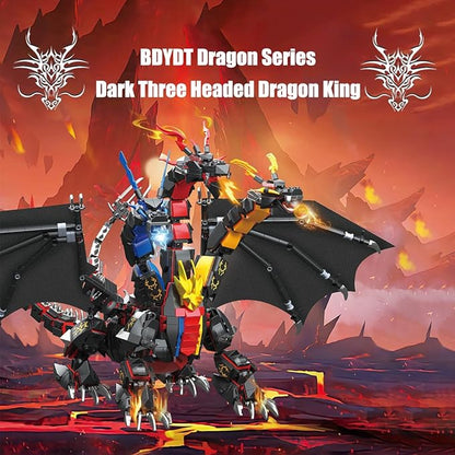 Dragon Series Dark Three Headed Dragon King Building Blocks Set （1400PCS）-Building Set Model Toys Gifts for Kid and AdultInteresting Gifts for Dragon Enthusiasts