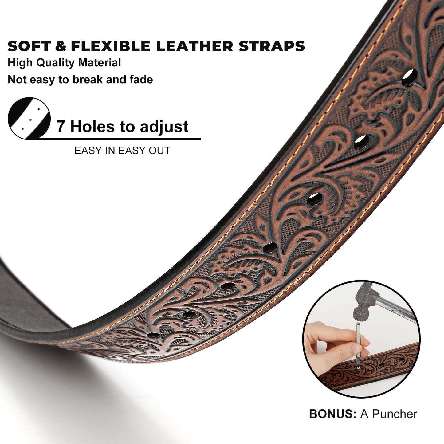 BELTROAD Western Leather Buckle Belt for Men Women Cowboy Cowgirl Mens Leather Belt for Jeans Christmas Men's Belt Gifts