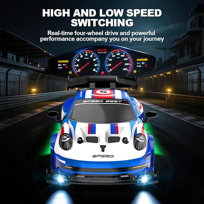 1:24 Scale RC Drift Car 4WD 2.4GHz High Speed Racing Sport Toy Car with LED Lights Racing and Drift Wheels (E81-Black)