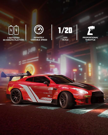 RACENT RC Drift Car 1:20 Scale Remote Control Car with LED Lights 2.4GHz 20KM/H 4WD High Speed RC Vehicle Racing &amp Drifting Tires Two Batteries Toy Idea Gift for Adults Boys Girls and Kids (R