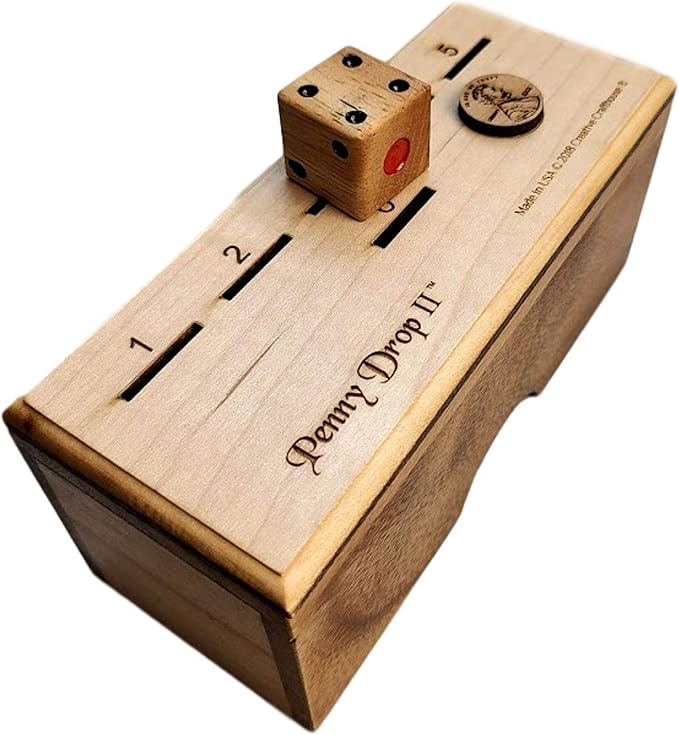 Penny Drop II Wooden Dice Game – Handmade Family Game with Maple Wood Lid
