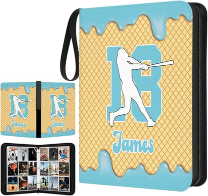 Personalized Ice Cream Drip Baseball Card Binder with Name &amp Number – Zipper Trading Card Album with Handle – Collector Case for Players &amp Fans (Ice Cream Drip Art #8)