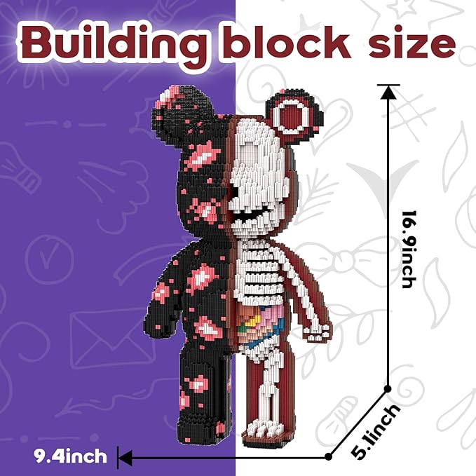 Skeleton Bear Building Blocks (5800 PCS) Creative Animal Brick Set for Kids &amp Adults Micro Building Blocks Teddy Blocks Children Toys for Christmas Halloween Anniversary
