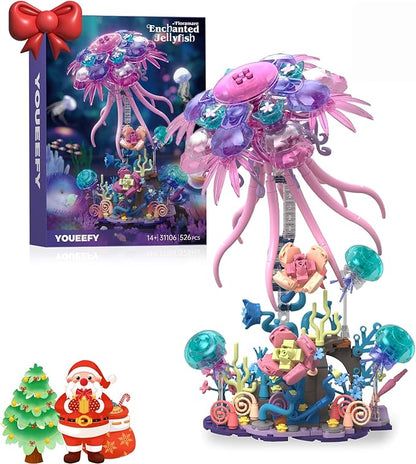 Enchanted Jellyfish Building Kit with Halloween &amp Christmas Festive Vibes 526 Pcs Underwater Creature Building Blocks Set