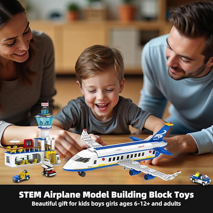City Passenger Airplane Building Set 886 Pcs STEM 6 in 1 Airport Passenger Plane Building Block Toy with Terminal Shuttle BusLuggage CartChristmas Birthday Gifts for Boys Girls Ages 6-12+
