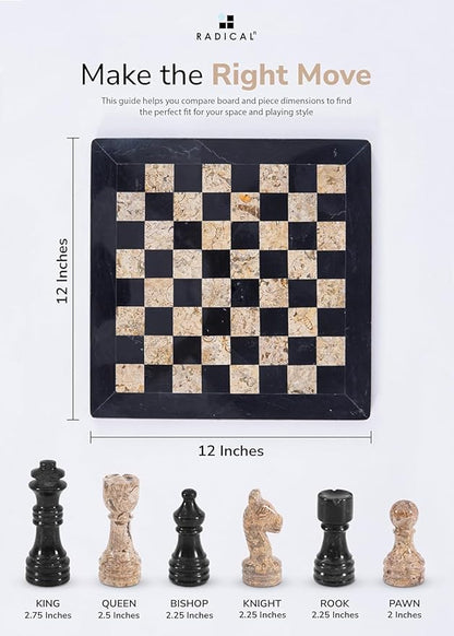 Radicaln Marble Chess Set 12'' Inches Black and Coral Handmade Luxury Board Games for Adults Ideal Marble Chess Board Game Set &amp Chess Pieces for Home Decor