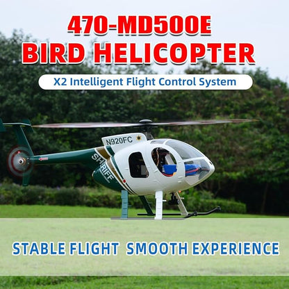 Roban RTF 470 Size MD500E RC Helicopter 2 Blades Green White Hughes GPS Model