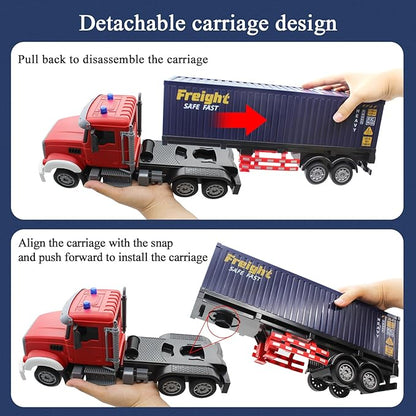 Mostop RC Semi Truck with Trailer - 22.5 Inch Remote Control Semi Truck Toy for Kids 1:24 Scale Container Truck with 2 Batteries Carrier Van Transport Vehicle with LED Light &amp MusicGreat Gift