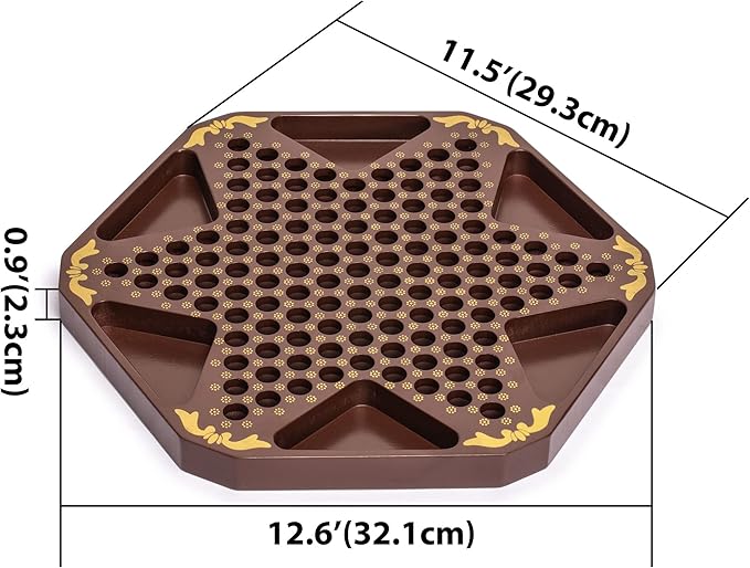 Yellow Mountain Imports Classic Chinese Checkers Halma Board Game Set with Storage 12.6-inch Wooden Board and Solid Color 16-Millimeter Glass Marbles