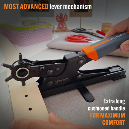 Desktop Leather Belt Hole Puncher Tool - Easier to Use Tabletop Design for Watch Band, Handbag Strap. Heavy Duty Carbon Steel, Precision 6 Sizes Hole Punch for Fabric, Crafts, Easy DIY