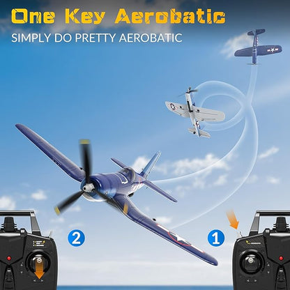 VOLANTEX F4U Corsair 4 Channel - Remote Control Airplane with 3 Flight Modes &amp XPilot Stabilization 2.4G RC Airplane for Adults Beginner One Key Aerobatic