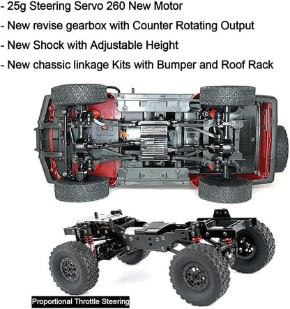RC Rock Crawler 4x4 RC Truck WPL C54-1 RC Crawler Off Road 1/16 Scale RTR All Terrain Proportional Throttle Steering 2.4Ghz 260 Motor Upgraded Chassis and Counter Rotating Gearbox Adult
