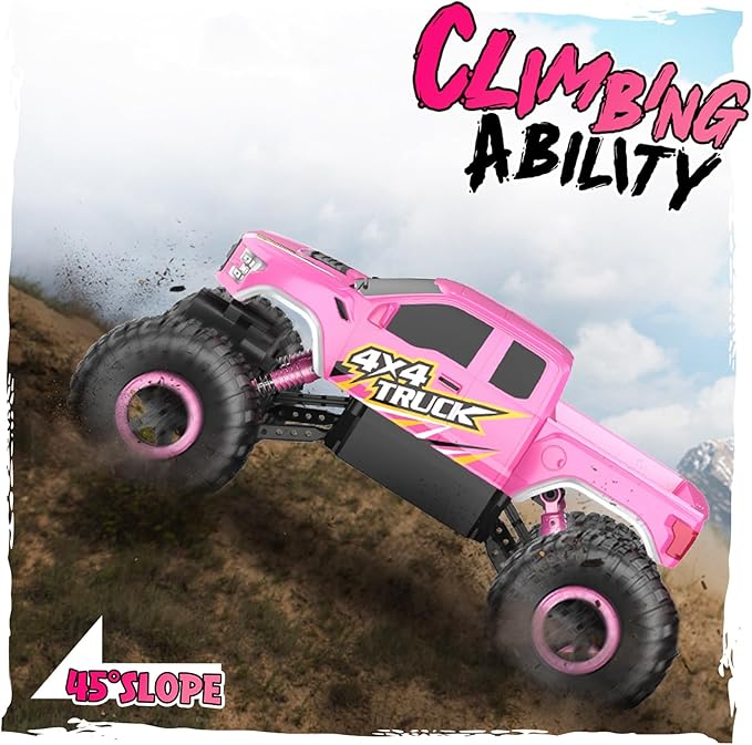 Double E Raptor F150 RC Car 4WD 2 Motors Monster Trucks for Girls 11 Inches Off Road Crawler Vehicle Truck Toy with Rechargeable Battery Gift for Kids 6 7 8 9 10 11 12 Years-Pink