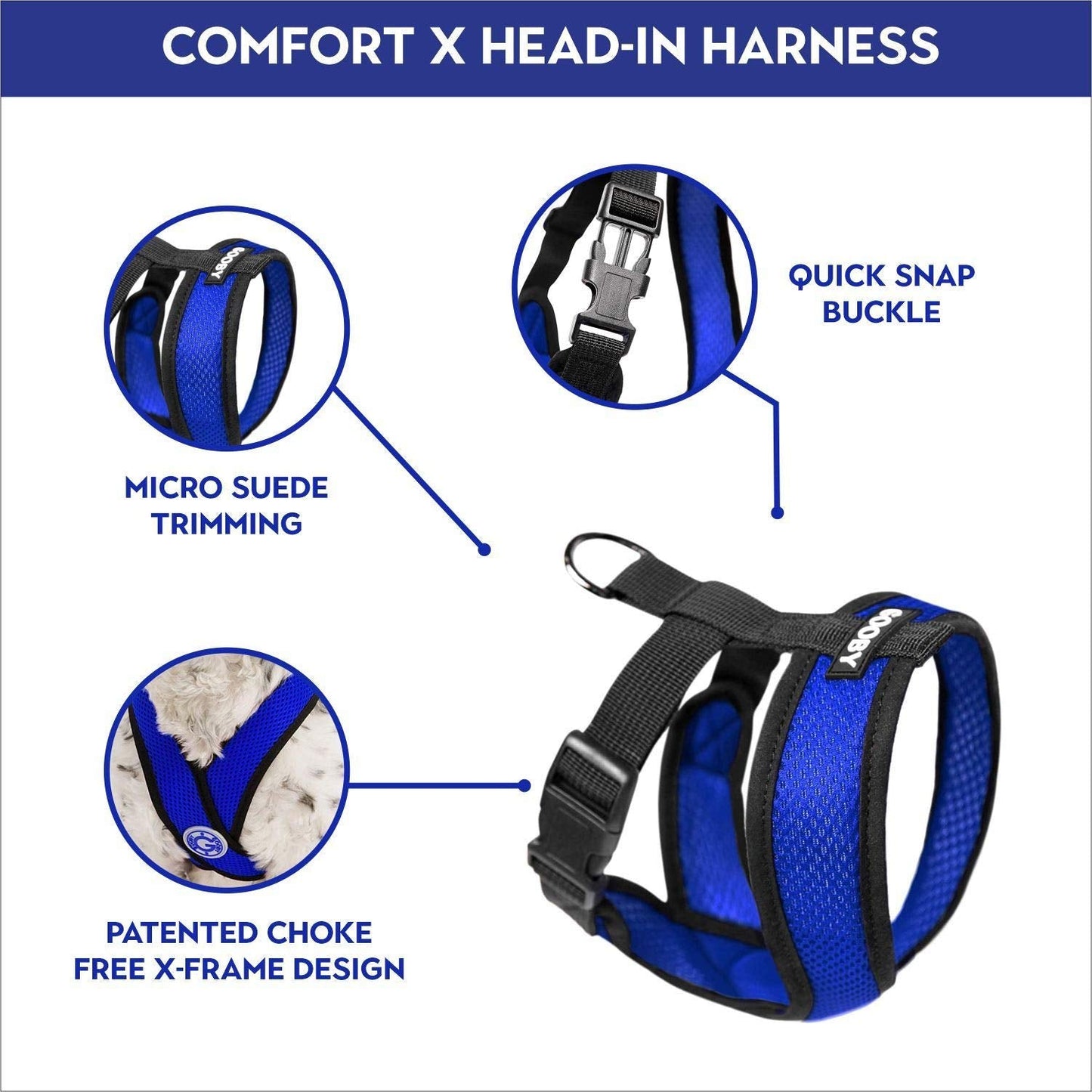 Gooby Choke Free Comfort X Soft Harness, Blue, Small