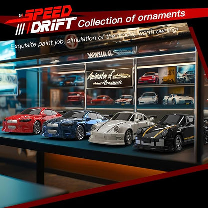Desktop Mini Size 1:64 Scale 4WD RC Drift Car with Skill-Building Drift Control &amp LED Lights – Learn Drift Techniques Fast Charge Adjustable Throttle 2.4GHz Remote – Blue
