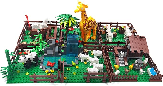 Farm Animals Zoo Building Block Set A Farm Animal Building Toys Sheep Horse Farm Chicken Coop Panda Giraffe Cowshed Duck Pond Compatible with Lego 853792 Accessory for Ages 6-12