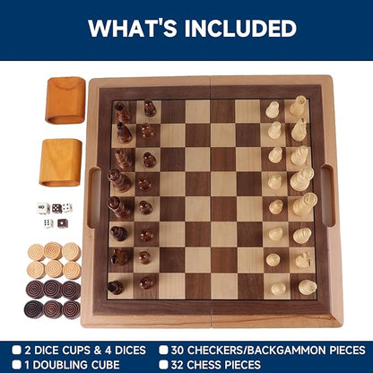 GSE Games &amp Sports Expert 16 Deluxe 3-in-1 Wooden Folding Chess Checker &amp Backgammon Board Game Combo Set Portable Travel Game Set for Kids &amp Adults