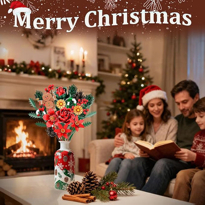 Christmas Flowers Bouquet Building Set Xmas Botanical Collection Compatible with Lego Flowers for Home Living Room Christmas Decor Xmas Gift for Grandkids &amp Teens 865 PCS