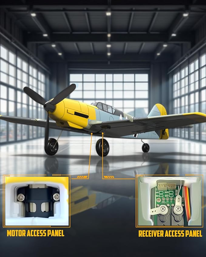 volantexrc RC Plane 4 Channel Remote Control Airplane BF109 Fighter RTF with Aileron Gyro Aerobatics &amp 3 Modes Easy to Fly Hobby Radio Controlled Aircraft for Beginners &amp Adults (Yellow)