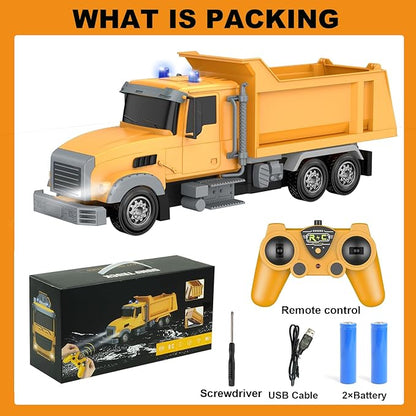Remote Control Construction Dump Truck Toy RC Vehicle6 Channel Trucks Toys with 2 Rechargeable Batteries1/24 Scale Dump TrucksBirthday Gifts Ideas for Boys Age 3-8 Year Old