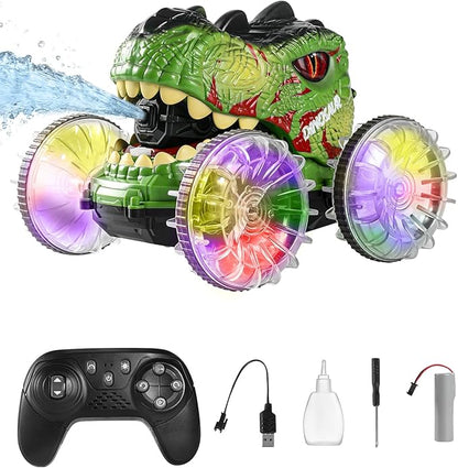 Amphibious Remote Control Monster Truck 4WD All Terrain Off-Road Dinosaur Truck with Water Gun 1:18 Scale RC Cars with Lights &amp Music 2.4 GHz Waterproof RC Dinosaur Car for Boys 4-7 Gifts