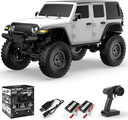 RCS24 Off Road 1/24 RC Truck 4x4 Off Road Crawler Climbing Vehicle All Terrain RC Monster Truck Remote Control Car with Bright Headlight 2 Batteries Waterproof Hobby Toys(RTR White)