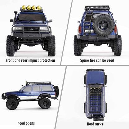 FCX18 FMS RC Crawler Toyota Cruiser 1/18 LC80 Offroad Trucks 4X4 RC Rock Crawler with Portal Axles LED Lights for Adults (Blue)