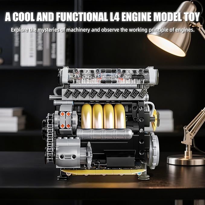 L4 Engine Building Sets for Adults MOC Inline 4-Cylinder Mini Car Motor Model Kit That Runs DIY STEM Toy Gift for Teens 14+ (853 PCS)