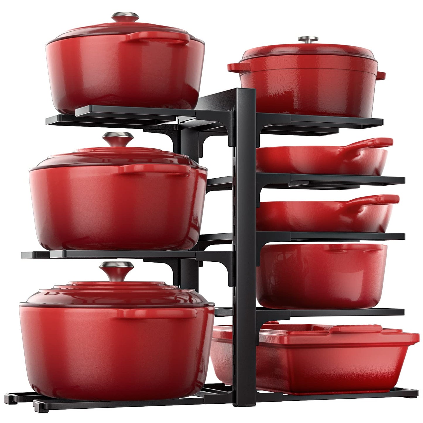 ORDORA Pots and Pans Organizer for Cabinet 16.61'' Height, 8 Tier Pot Organizers Rack with 3 DIY Methods, Adjustable Pan Organizer under Cabinet Kitchen Organization and Storage