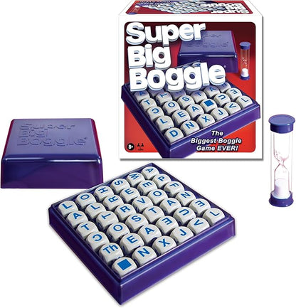 Winning Moves Super Big Boggle with 6x6 Grid and 36 Letter Cubes Games USA The Biggest Boggle Game Ever 4 Minute Sand Timer for 2 or More Players Ages 8+ (1165)