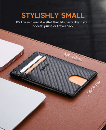 Buffway Mens Slim Wallet, Minimalist Thin Front Pocket Leather Credit Card Holder with RFID Blocking for Work Travel - Atlanta Black