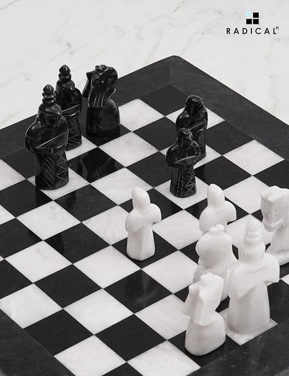 Radicaln Marble Antique Chess Set with Storage Box 15 Inches Black and White Handmade Board Game 2 Player Classic Chess Sets for Adults Board &amp 32 Chess Pieces