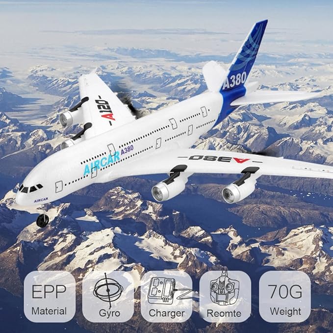 RC Airplane A120-Aircar A380 Model Plane 3CH 2.4Ghz Remote Control Airplane for Beginners and Adults EPP Fixed Wing RTF RC Airliner with 2 Batteries Christmas Birthday Gifts (Regular Version)
