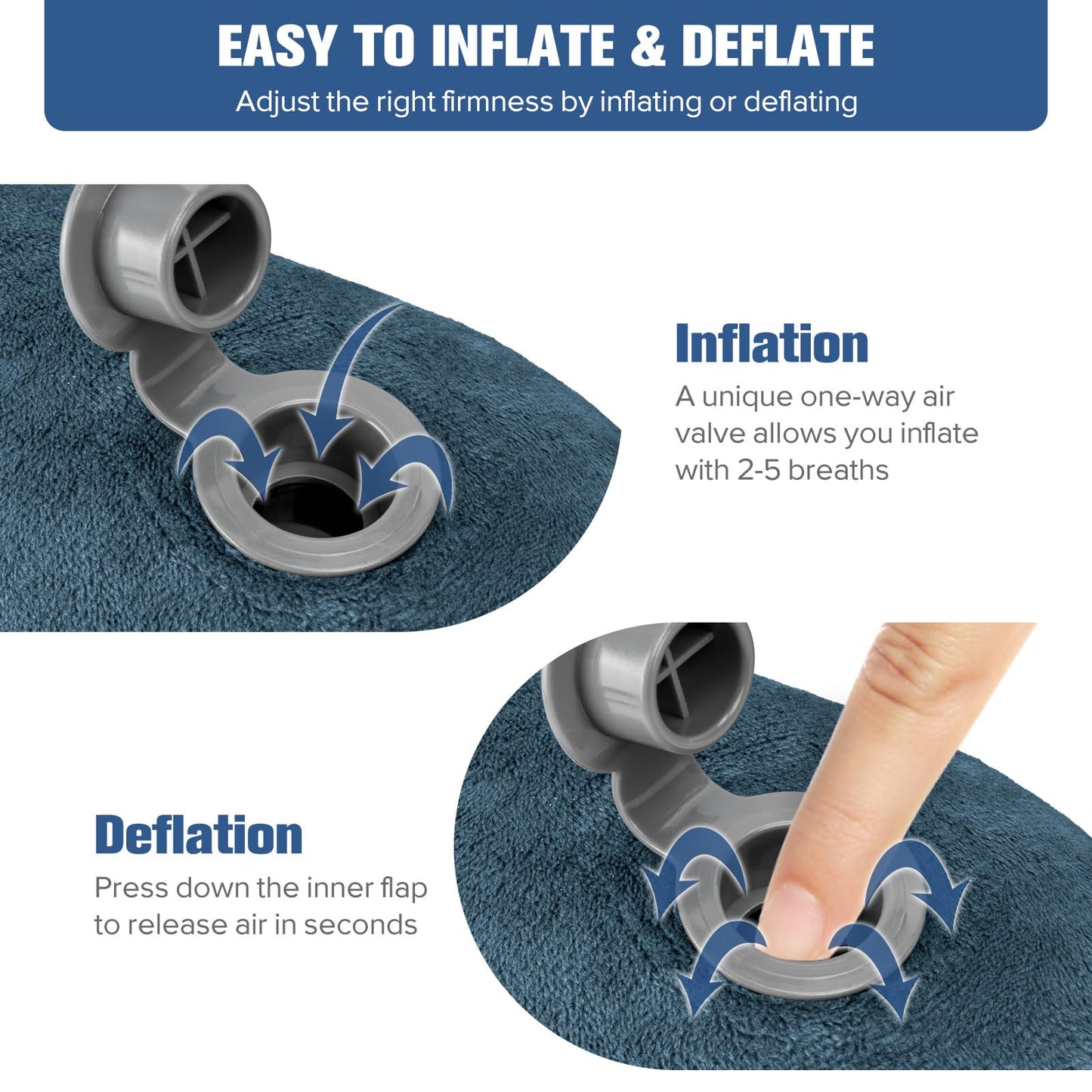 Rewondah Inflatable Travel Pillow for Sleeping Airplane - Inflatable Neck Pillow for Traveling on Plane with Washable Cover, Blow up Neck Travel Pillow for Airplanes, Cars - Portable and Comfortable