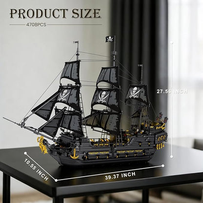 Reobrix Pirate Ship Building Set with LED Lights Collectible Large Black Pearl Model Kit Black Ship Building Toys for Adults 66036 Ship Sailboat for Home Decor Gift for Pirate Ship Fans 14+