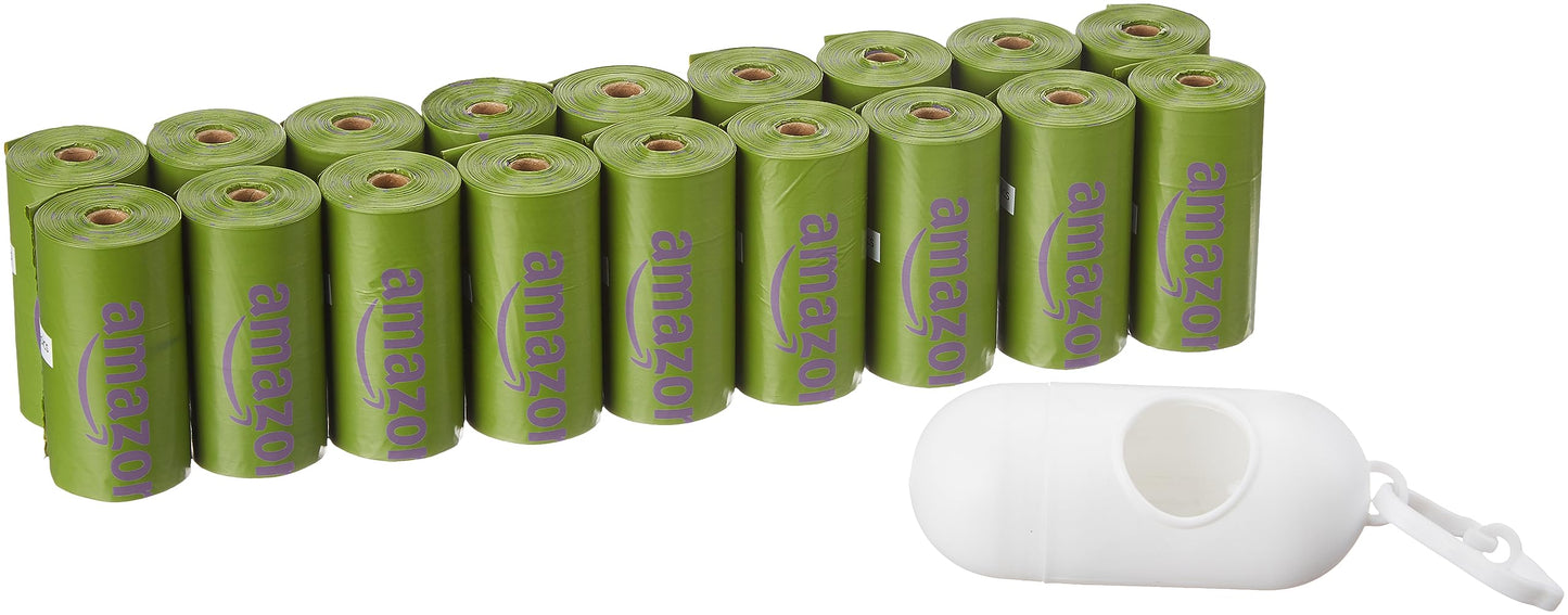 Amazon Basics Dog Poop Bags with Dispenser, 270 Count, Enhanced for Guaranteed Leakproof, Lavender Scented, Includes Leash Clip
