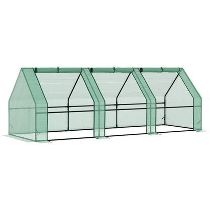 Outsunny 9' x 3' x 3' Mini Greenhouse with Zippered Doors & Roll-up Windows, Portable Plant Hot House with Durable PE Cover, Water Resistant, UV Protected for Outdoor Flowers, Vegetables, Green