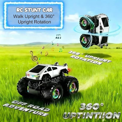 Remote Control Car RC Trucks with Lights and Music360°Rotating 4WD Stunt RC Cars Toys for Kids 2.4 GHz Rechargeable All Terrain RC Toys Presents for Girls Age 3-10