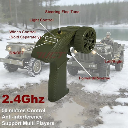 YUCT 1/10 RC Crawler - Military Vehicles Willys MB Jeep 4x4 Army Off Road Trucks for Adults(Camel with Driver Figure &amp Machine Gun)